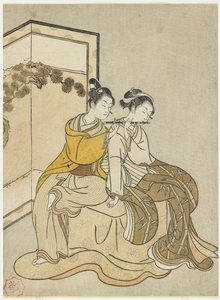 Kalenderdruck für Meiwa 2 und ein Mitate von Kaiser Xuanzong und Yang Guifei von Suzuki Harunobu