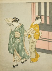 Klare Brise von einem Fächer (Ogi no seiran), aus der Serie Acht Ansichten des Salons (Zashiki hakkei) von Suzuki Harunobu