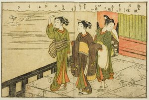Doppelseitige Illustration aus Bd. 2 von "Bilderbuch der Frühlingsbrokate (Ehon haru no nishiki)" von Suzuki Harunobu