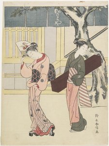 Unterhalterin und ihr Begleiter vor Matsumoto-ya, ca. 1768