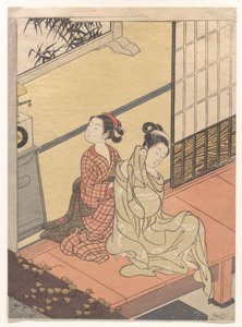 Abendglocke der Uhr (Tokei no banshō), aus der Serie „Acht Salonansichten“ (Zashiki hakkei) von Suzuki Harunobu