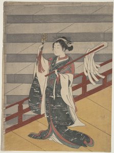 Mädchen auf Balkon über Steintreppe von Suzuki Harunobu
