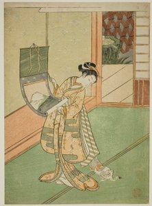 Ein Gemälde aufhängen (Parodie der Dritten Prinzessin) von Suzuki Harunobu