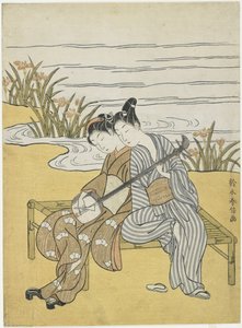 Liebende spielen dasselbe Shamisen als Mitate von Kaiser Xuanzong und Yang Guifei, ca. 1767 von Suzuki Harunobu