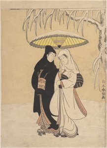 Liebende im Schnee (Krähe und Reiher) von Suzuki Harunobu