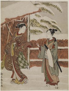 Mitate einer Szene aus dem Kabuki-Stück Frauen-Version von Ptted Trees, ca. 1768 von Suzuki Harunobu
