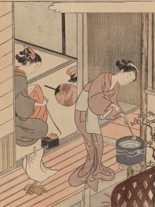 Die zurückkehrenden Segel des Handtuchhalters, aus der Serie Acht Salonansichten von Suzuki Harunobu