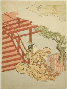 Der Ruf des Kuckucks über den Wolken (Parodie auf Minamoto no Yorimasa) von Suzuki Harunobu