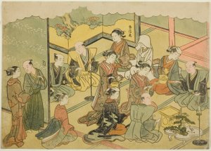 Die zeremonielle Sake, das vierte Blatt der Serie "Ehe in Brokatdrucken, der Wagen der tugendhaften Frau" von Suzuki Harunobu