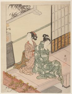 Die Abendglocke der Uhr (Tokei no bansho), aus der Serie "Acht Ansichten des Salons (Zashiki hakkei)"