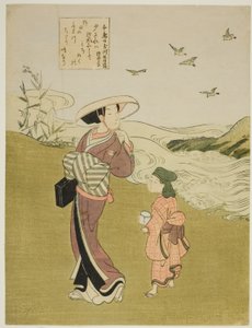 Der Juwelenfluss der Regenpfeifer, aus einer unbetitelten Serie von Sechs Juwelenflüssen von Suzuki Harunobu