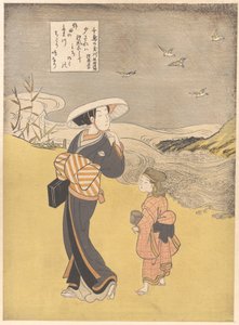 „Der Juwelenfluss der Regenpfeifer, ein berühmter Ort in der Provinz Mutsu“, aus der Serie Sechs Juwelenflüsse (Mu Tamagawa: Chidori no Tamagawa, Mutsu meisho) von Suzuki Harunobu