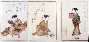 Drei Kurtisanen. Von links nach rechts, Hiinatsuru, Hanagishi und die dritte nicht identifiziert. Drucke von Harunobu Suzuki (1724/25-1770)