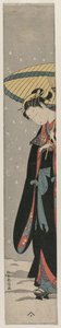 Frau Bihin mit Sonnenschirm im Schnee aus der Serie Mu Tamagawa von Suzuki Harunobu