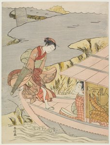 Frau besteigt ein Boot von Suzuki Harunobu