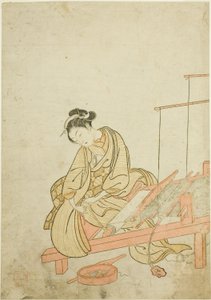 Junge Frau am Webstuhl von Suzuki Harunobu