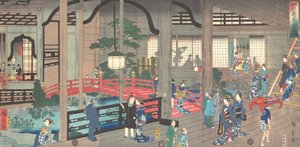 Das Innere des Gankiro-Teehauses in Yokohama, April 1861