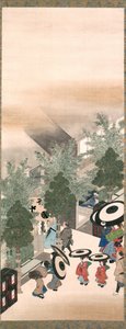 Yoshiwara und Shinagawa, Edo-Zeit (Tinte, Farbe & Gold auf Seide)