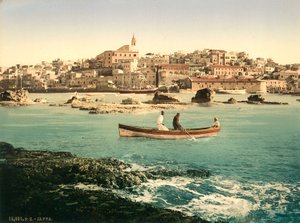 Hafen von Jaffa mit der Stadt im Hintergrund, ca. 1880-1900