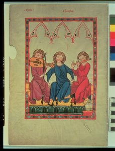 Musiker, aus dem Manasse Codex, eine Sammlung höfischer Liebeslieder, ca. 1300-20