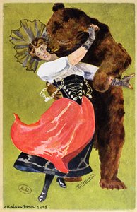 Postkarte aus Bern, die eine Frau und einen Bären zeigt, ca. 1900 von Swiss School