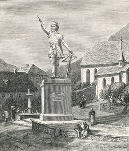 Statue von Tell in Altdorf, nahe dem Ort, wo er den Apfel vom Kopf seines Sohnes geschossen haben soll von Swiss School