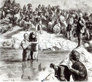 Eine Taufe nordamerikanischer Indianer - Mormonen posieren als Apostel Christi, 1892