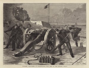 Artillerie-Freiwillige in Shoeburyness, erster Schuss auf das laufende Ziel von Sydney Prior Hall