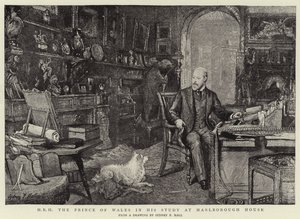 Seine Königliche Hoheit der Prinz von Wales in seinem Arbeitszimmer im Marlborough House von Sydney Prior Hall