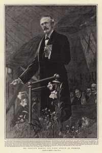 Mr. Balfour hält seine erste Rede als Premierminister von Sydney Prior Hall