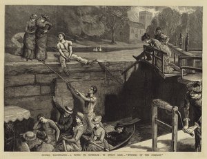 Oxford illustriert, ein Picknick nach Nuneham, in der Iffley-Schleuse, das Unternehmen abschließend von Sydney Prior Hall