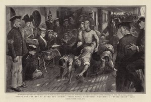Sport für die Männer an Bord der Ophir, ihre königlichen Hoheiten beobachten ein Schubkarrenrennen von Sydney Prior Hall
