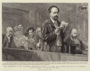 Die Konferenz des Journalisteninstituts in London, M Emile Zola liest sein Papier über L