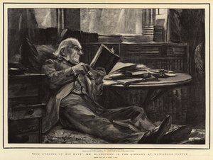 Der Abend seiner Tage, Mr. Gladstone in der Bibliothek von Hawarden Castle von Sydney Prior Hall