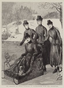 Die Prinzessin von Wales beim Schlittenfahren in Sandringham mit ihren Töchtern von Sydney Prior Hall