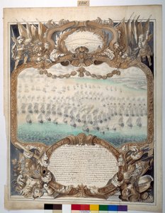 Seeschlacht bei Agouste, 22. April 1676 (schwarze Tinte & Kartographenfeder mit Aquarell auf Papier)