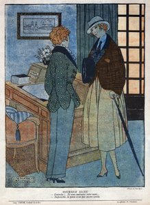 Illustration einer Szene des Theaterstücks „Elles tirera“ von Andre Birabeau und Marcel Hervieu in „La baionnette“ Nummer 124 vom 15. November
