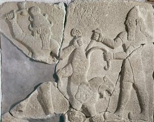 Der König und ein Gott jagen einen Löwen von Syrian School