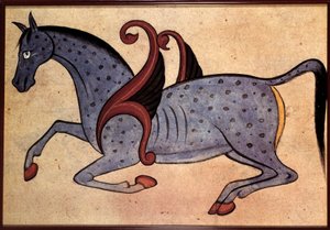 Syrische Kunst: Pferdeflügel identifiziert als Salsaiel von Syrian Syrian