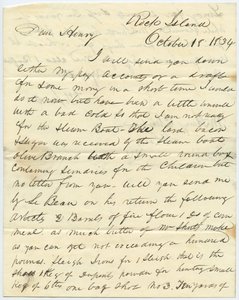 Brief unterzeichnet T.F. Smith, Rock Island, an Henry Chouteau, St. Louis, Mo., 18. Oktober 1834