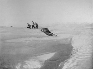 Überland über Cape Roberts, um das Schraubenpack zu vermeiden, ca. 1911, 1913