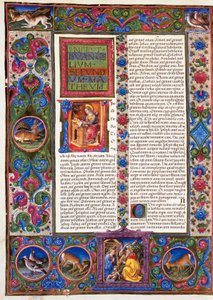 Incipit aus dem Evangelium nach Matthäus, aus Band II der Bibel von Borso d