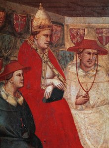 Geschichte des Heiligen Franz von Assisi: Darstellung von Papst Innozenz III., der 1210 die Franziskanische Regel bestätigt (Detail)
