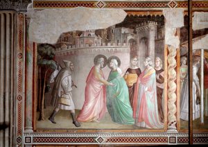 Das Leben der Jungfrau: Begegnung von Joachim und Anna am Goldenen Tor (Fresko, ca. 1327) von Taddeo Gaddi