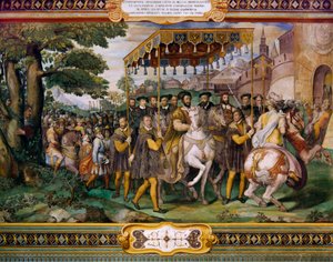 Franz I. empfängt Karl V. und Kardinal Alessio Farnese in Paris von Taddeo Zuccari
