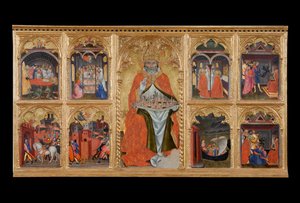 San Gimignano auf dem Thron mit acht Geschichten seines Lebens
