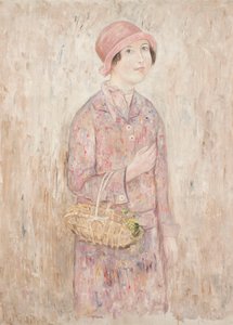 Mädchen mit rosa Hut von Tadeusz Makowski