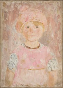 Mädchen im rosa Kleid und Hut von Tadeusz Makowski