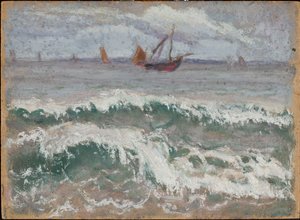 Aufgewühltes Meer mit Booten von Tadeusz Makowski