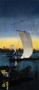 Abendansicht von Sekiyado, ca. 1930 (O-Tanzaku-Holzschnitt)